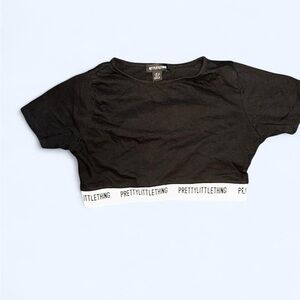 PrettyLittleThing Black Logo Band Tee